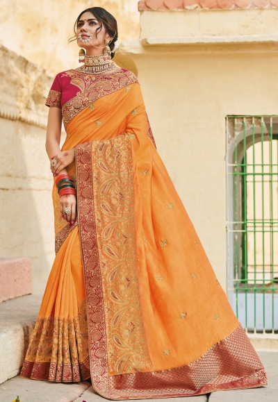 Mustard cotton embroidered saree with blouse 1020A