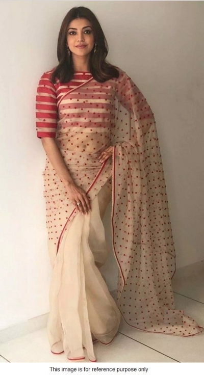 Bollywood Kajal Aggrawal Beige and Maroon Georgette saree