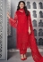 Red net embroidered frill sleeve pant style suit 1001