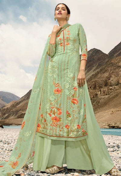 Light green georgette kameez with palazzo 17003