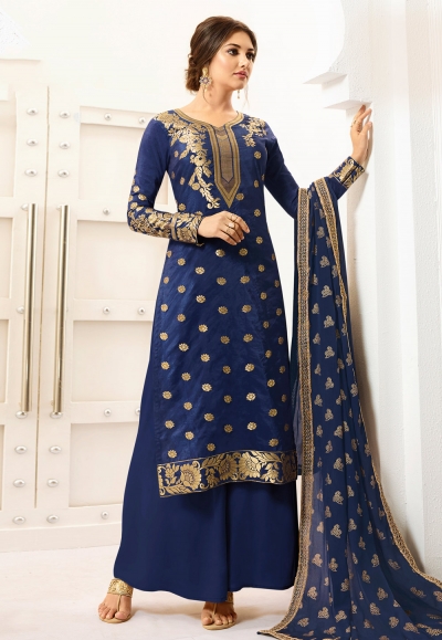 Navy blue banarasi silk palazzo suit PRP5640