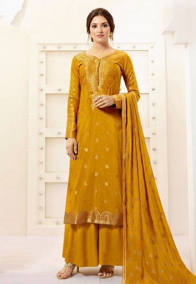 Mustard banarasi silk palazzo suit PRP5638