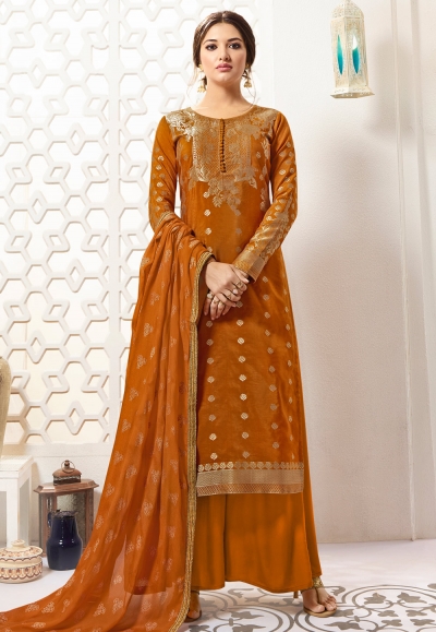 Rust banarasi silk kameez with palazzo PRP5639