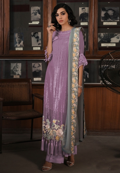 Lavender georgette kameez with palazzo 705Lavender