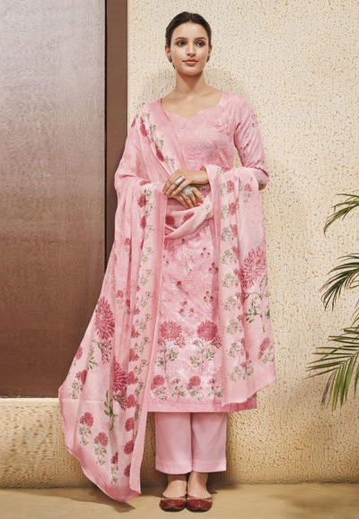 Pink cotton pant style suit 9101