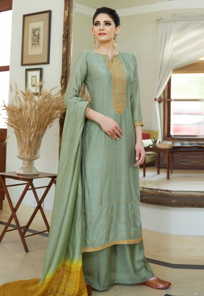 Sea green cotton palazzo suit 604