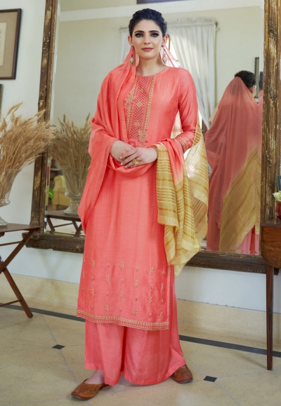 Peach cotton kameez with palazzo 603