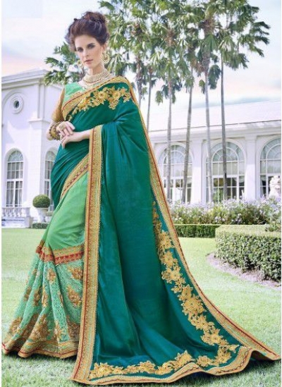 Green Georgette party wear saree 6904