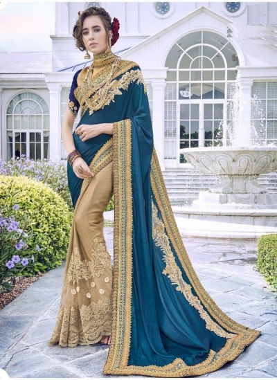 Blue beige Georgette party wear saree 6906