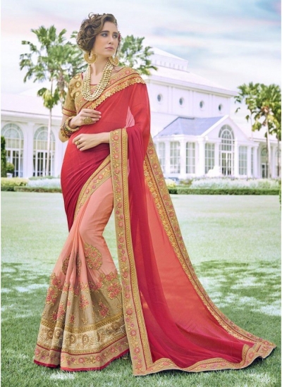 Pink Georgette party wear saree 6908