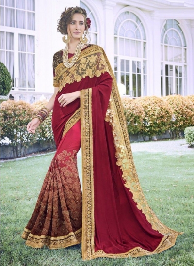 Maroon pink Georgette party wear saree 6909