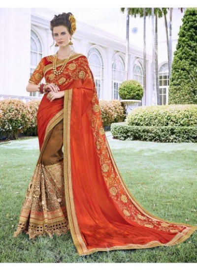 Orange Georgette party wear saree 6910