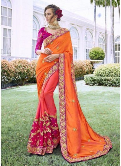 Orange pink Georgette party wear saree 6911