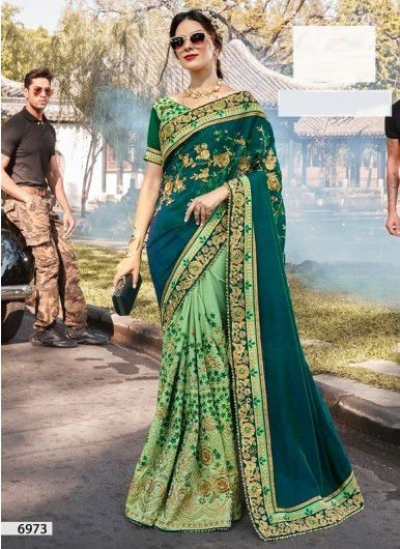 Green georgette party wear saree 6973