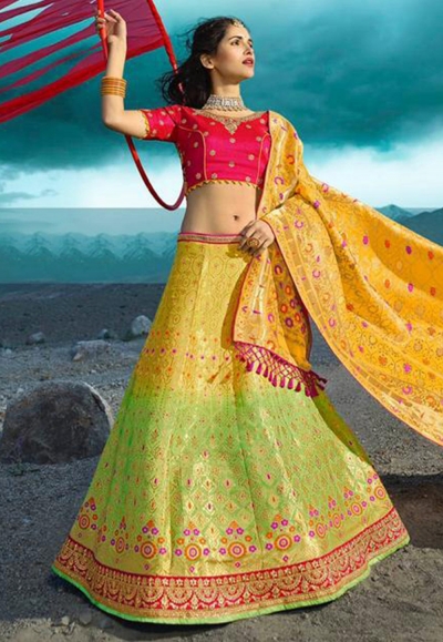 Green silk embroidered circular lehenga choli 902