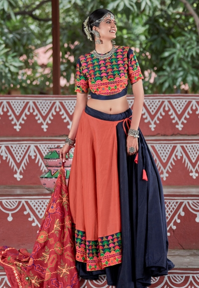 Navy blue cotton navratri chaniya choli 1073