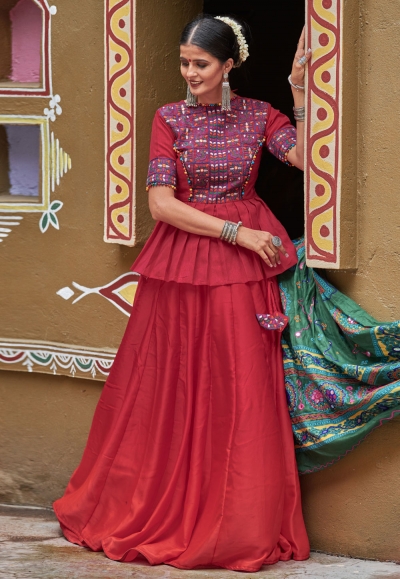 Red silk navratri chaniya choli 1076