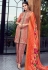 Peach silk embroidered pant style suit 8008