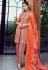 Peach silk embroidered pant style suit 8008