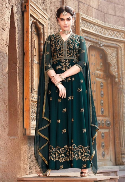 Teal faux georgette embroidered ankle length anarkali suit 8001