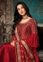Sonal chauhan red silk embroidered bollywood anarkali suit with frill sleeve 7401