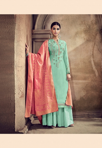 Sea green viscose kameez with palazzo 54