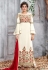 Cream silk embroidered straight cut suit with frill sleeve 5156