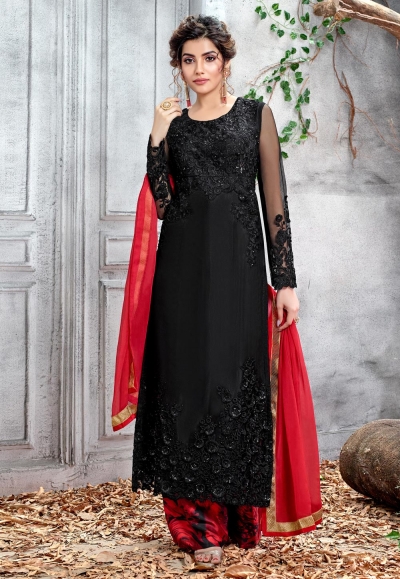 Black net embroidered palazzo suit 5154