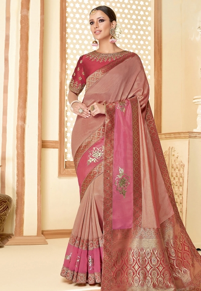Pink silk saree with blouse 11030
