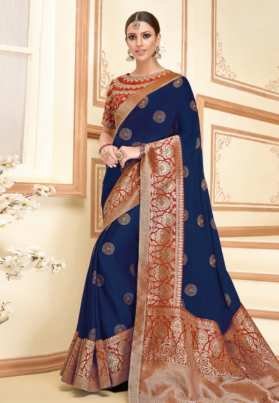 Blue silk festival wear saree 11035