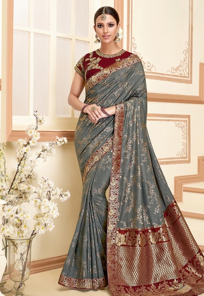 Gray silk festival wear saree 11037