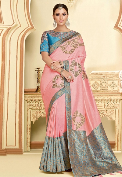 Pink silk saree with blouse 11026