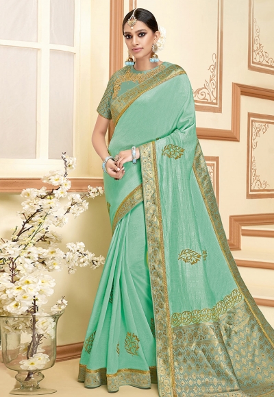 Sea green silk festival wear saree 11027