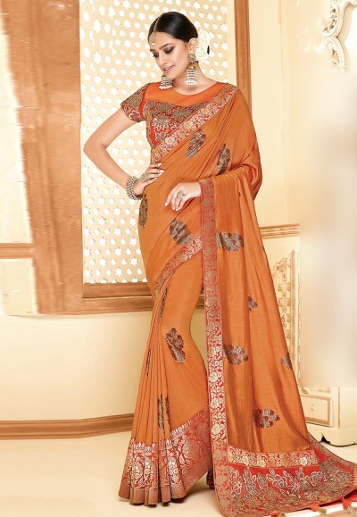 Orange silk saree with blouse 11034