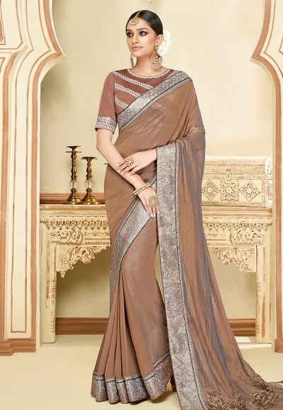 Brown silk saree with blouse 11038