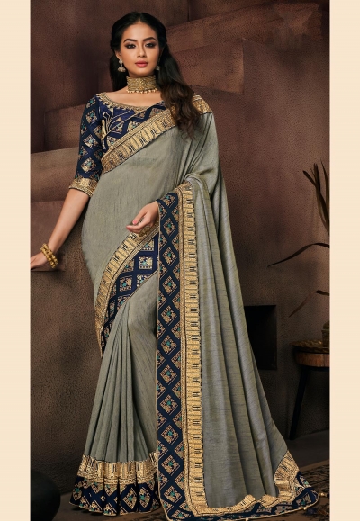 Gray satin party wear saree 10712