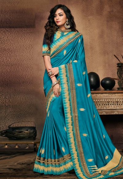 Aqua satin festival wear saree 10701