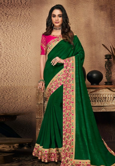 Green satin festival wear saree 10702