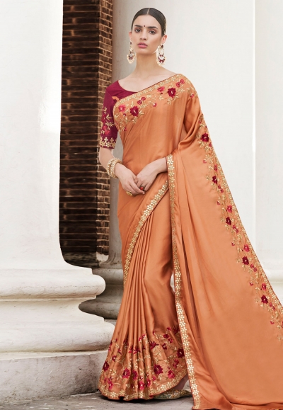 Peach georgette party wear saree 74597