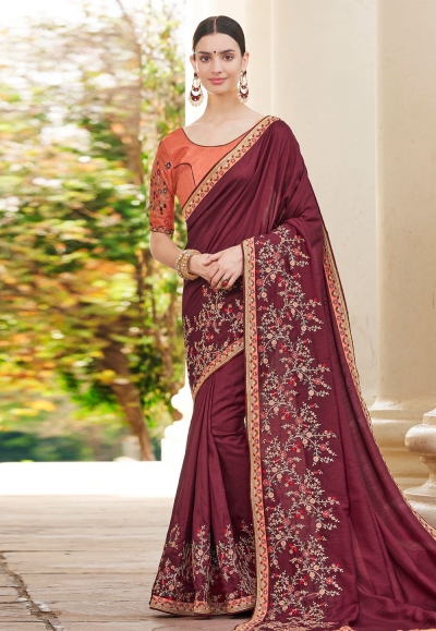 Wine silk party wear saree 74599