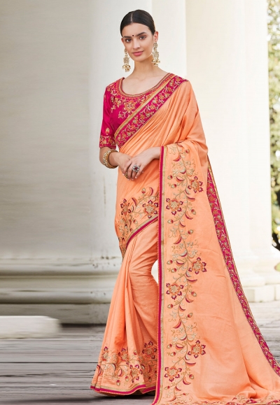 Peach silk party wear saree 74601