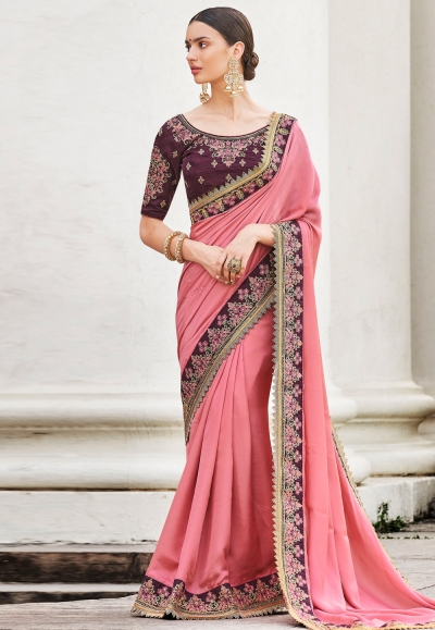 Pink silk party wear saree 74603