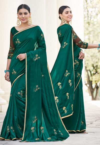 Green georgette festival wear saree 74602