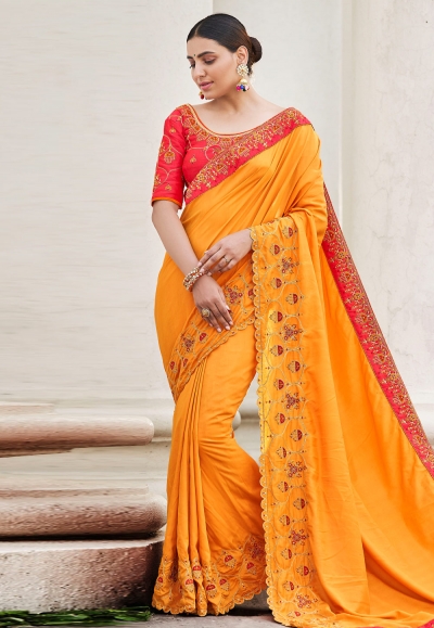 Yellow silk saree with blouse 74604