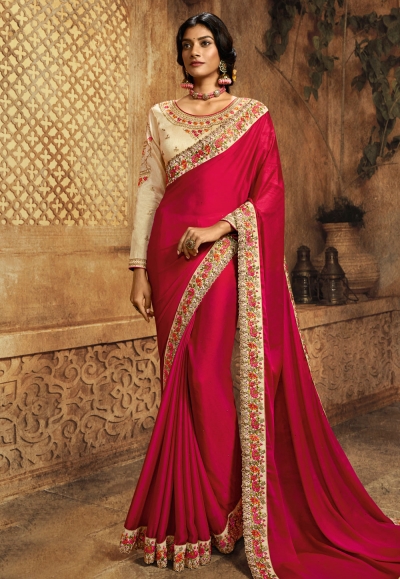 Magenta silk saree with blouse 103