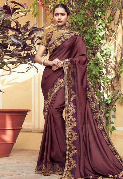 Wine barfi silk saree with blouse 1042