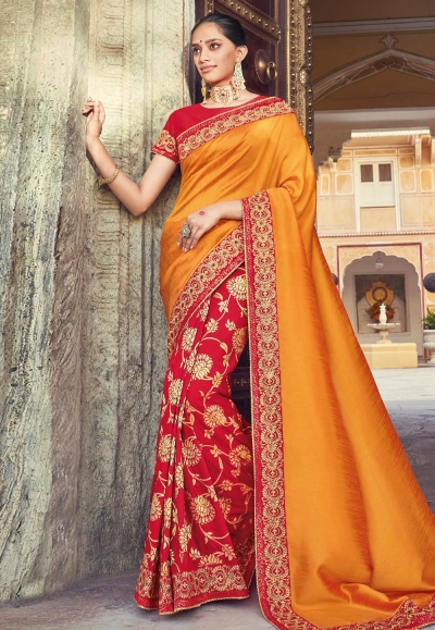 Orange banarasi half and half saree 1041