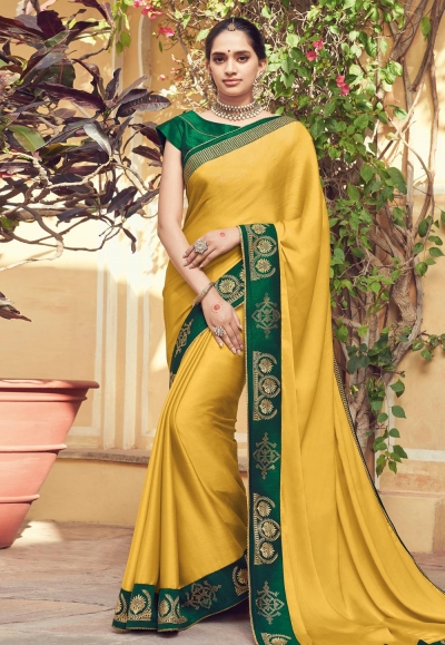 Yellow chiffon festival wear saree 1043