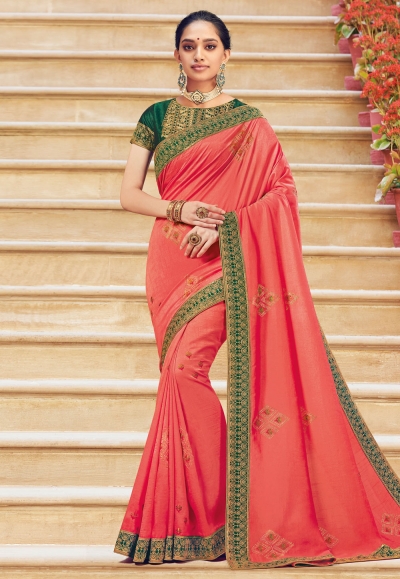 Pink silk saree with blouse 1048