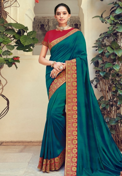 Teal silk festival wear saree 1053